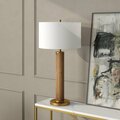 Hudson & Canal 29 in. Harlow Table Lamp with Fabric Shade, Rustic Oak & Brass & White TL1617